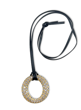 双面几何镂空闪钻圆环吊坠项链