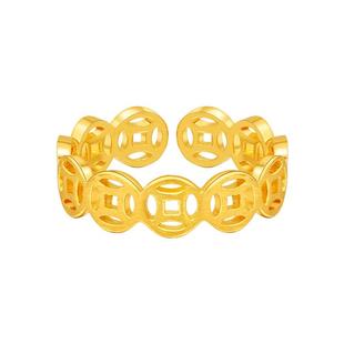 老庙黄金足金999财源滚滚铜钱开口戒指招财钱币男女款中国风潮