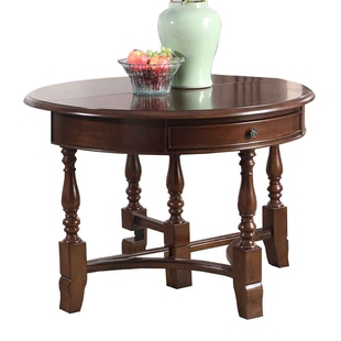 美式圆桌子折叠餐桌家用餐台实木圆台4人6人饭桌小户型餐桌椅组合