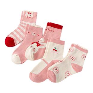 【A类标准】嘟嘟家儿童袜子女童中筒宝宝无骨女宝春款童袜5双棉袜