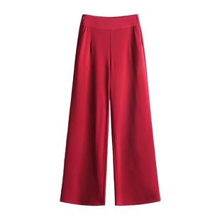 秋冬南韩丝直筒裤隐形侧拉链大码高腰通勤阔腿裤高腰拖地裤西裤女