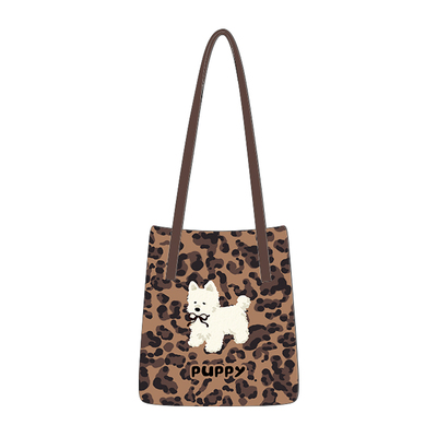 尼睿可爱豹纹小狗大容量托特包