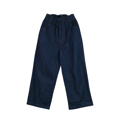 秋装牛仔裤少女深蓝色花边腰长裤