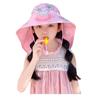 儿童防晒帽夏季带风扇的帽子男童大檐防紫外线户外披肩女童太阳帽