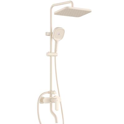 日丰奶油风白色淋浴花洒套装全铜