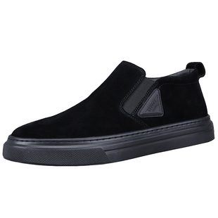 2025秋冬新款翻毛皮加绒保暖休闲鞋男纯色真皮乐福鞋磨砂皮男鞋潮