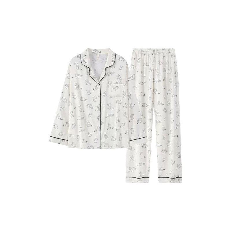 可爱兔子真丝睡衣甜美长袖家居服
