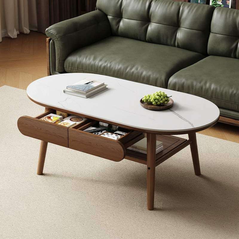 实木岩板茶几客厅家用茶桌茶桌椭圆咖啡感台小户型小桌子客厅高级