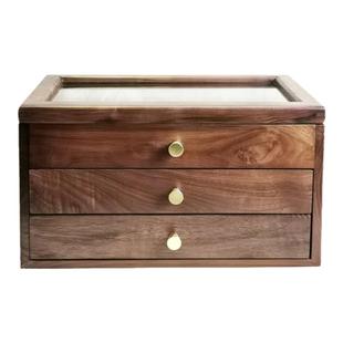 黑胡桃实木首饰盒高档日式木质多层大容量珠宝项链耳环手饰收纳盒