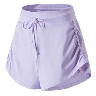 拍朵假两件瑜伽短裤女高腰抽绳运动裤夏季防走光健身裤三四分裤新