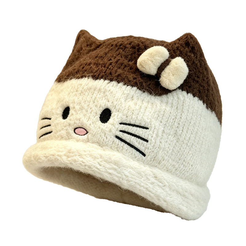 日系猫咪保暖护耳针织帽显脸小