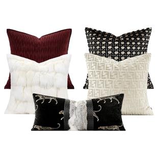 柏洛斯Graceful『珠砂』进口轻奢高级白色狐狸毛客厅靠枕床头抱枕