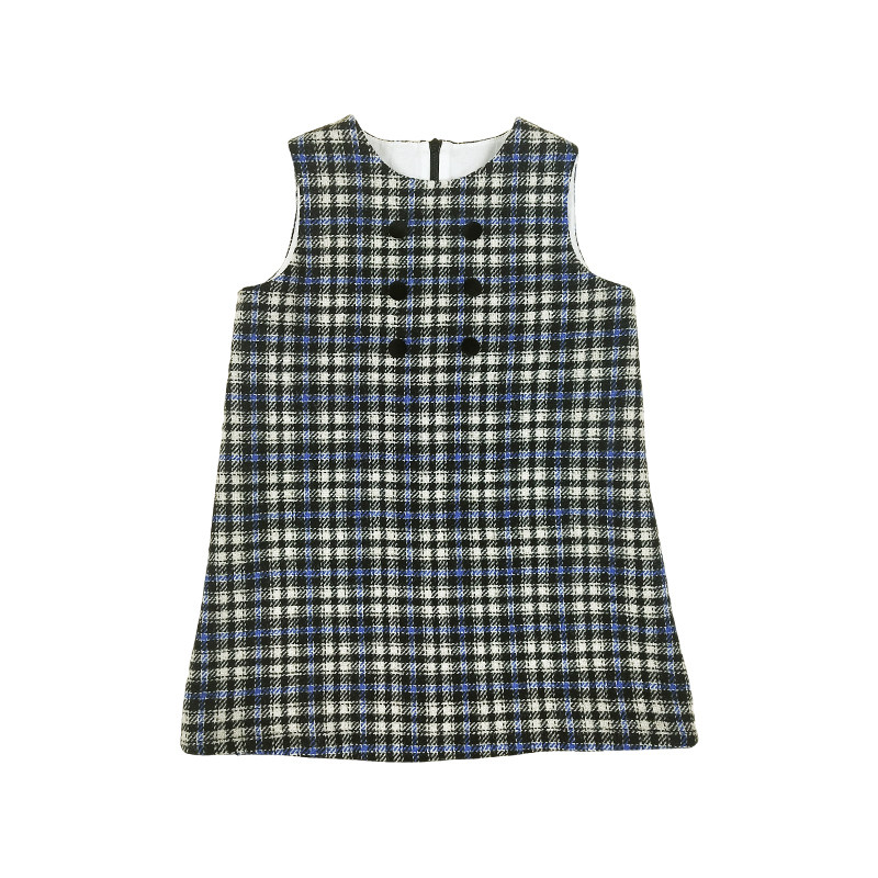 NU童装 春秋季女童法式复古羊毛格纹背心裙节日年服无袖连衣裙