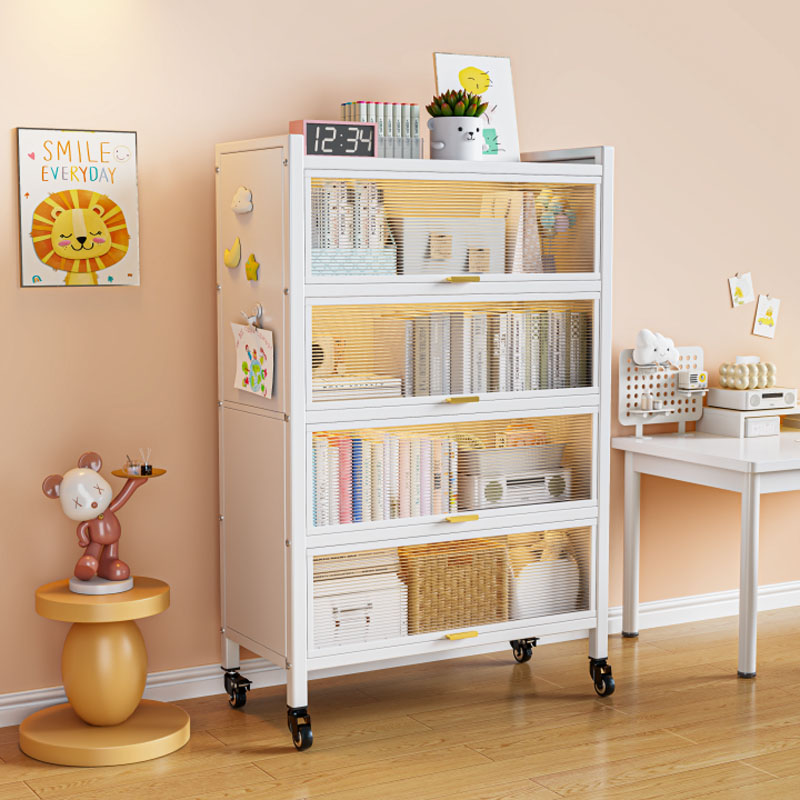钢制书柜带轮可移动多层落地置物架儿童书架一体靠墙铁艺储物柜子