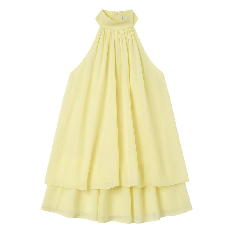 纯色露背挂脖系带连衣裙Solid color backless halter tied dress