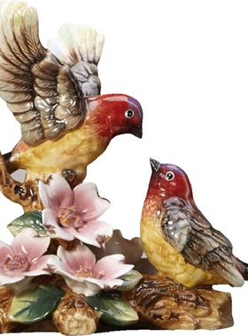 陶瓷红雀欧式风喜庆情侣手工摆件