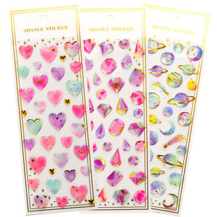 儿童女孩闪亮宝石形状烫金立体3D水晶钻石贴画手账手机装饰贴纸