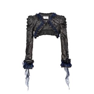 虚轨原创 告别序曲y3k辣妹垃圾摇滚风少女爆闪褶皱pu皮短外套坎肩