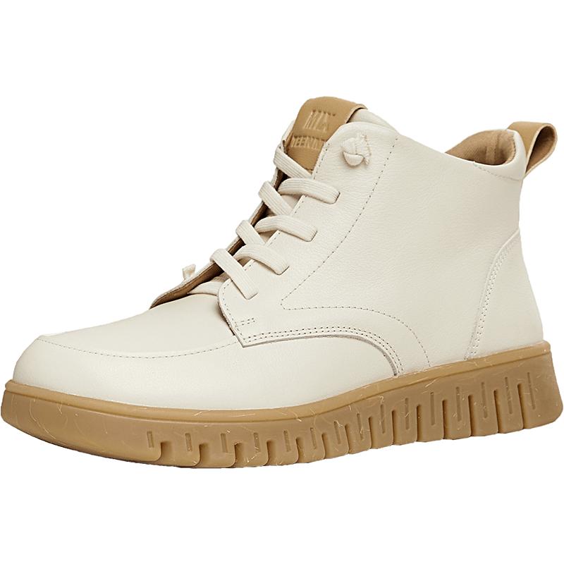 天美意软底复古休闲靴加绒时装靴女鞋子厚底短靴皮靴冬季新款