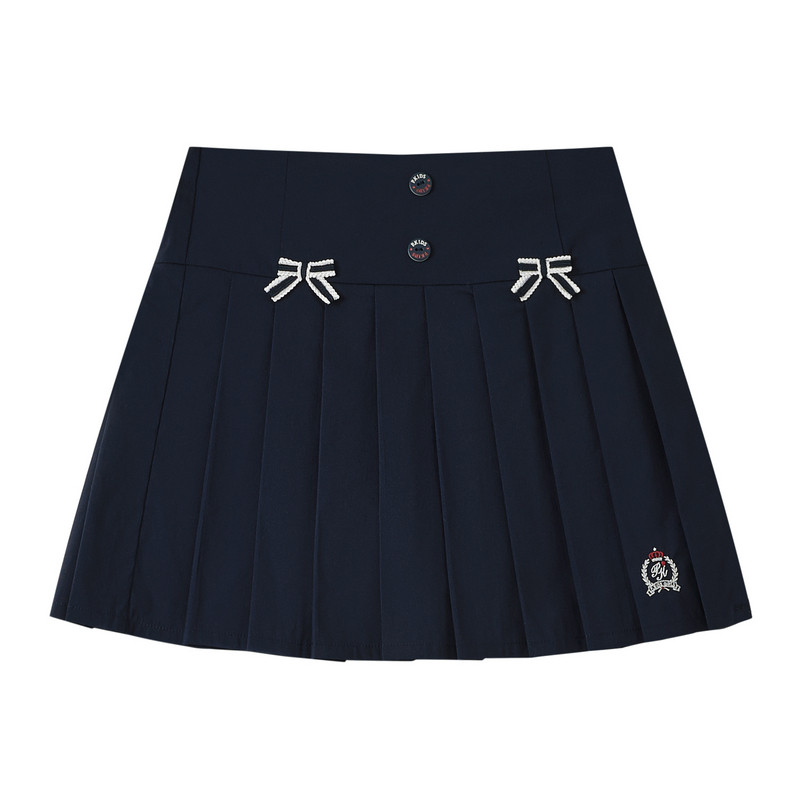 POLOWALK童装女童半裙2026夏季新品时尚撞色蝴蝶结洋气百褶半身裙