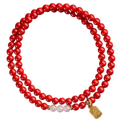 帝王砂双圈女款朱砂手串两圈叠戴