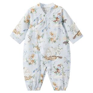 威尔贝鲁婴儿连体衣春夏哈衣宝宝外出衣服竹棉纱布小月龄和尚服薄
