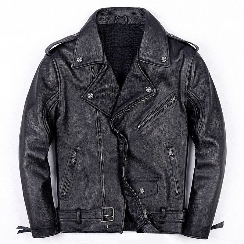 终结者2代真皮皮衣美式斜拉链皮夹克男士头层牛皮机车骑行服外套