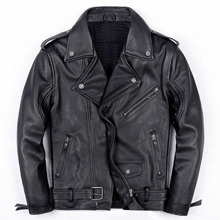 终结者2代真皮皮衣美式斜拉链皮夹克男士头层牛皮机车骑行服外套