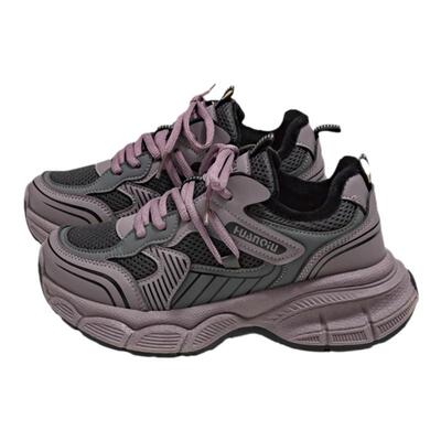 环球爆款加绒紫色老爹鞋厚底百搭