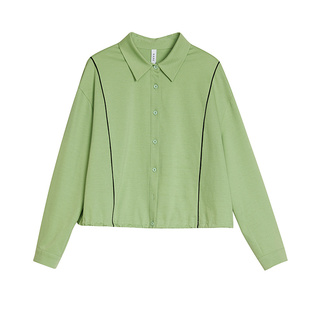 SANI奥莱特卖商场同款衬衣开衫外套女休闲短款秋冬翻领长袖衬衫女