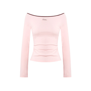 艾米同款Liilou ballet core 米粒绣 一字肩撞色修身长袖上衣