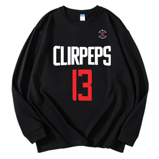 美式保罗乔治篮球投篮训练服长袖男款快船哈登球衣打底衫T恤卫衣