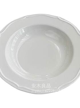 安木良品 大厂订单 法式ins复古浮雕线花边纯白陶瓷西餐甜点碟盘