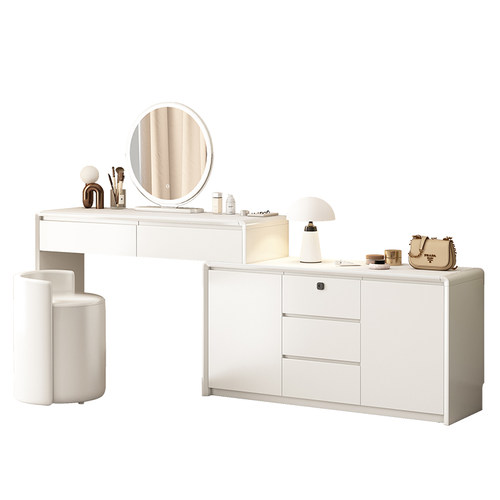 全实木梳妆台斗柜一体卧室化妆桌书桌床尾收纳储物柜妆台带锁斗柜