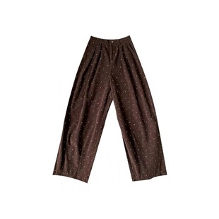 冬季美拉德棕色九分碎花裤子大码女胖mm显瘦休闲灯芯绒阔腿奶奶裤
