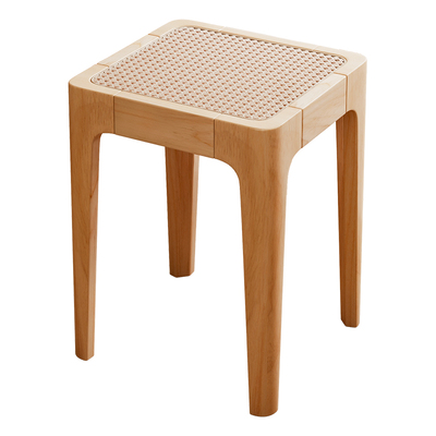 实木凳子家用可叠放备用餐桌凳结实耐用中古藤编板凳梳妆凳小方凳