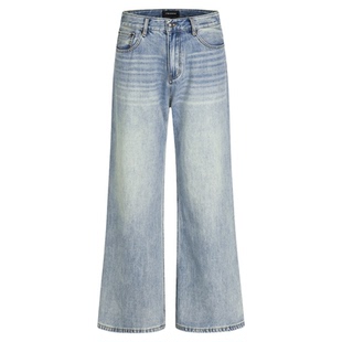 INKNOTS美式复古水洗做旧猫须vibe直筒牛仔裤男女cleanfit长裤子