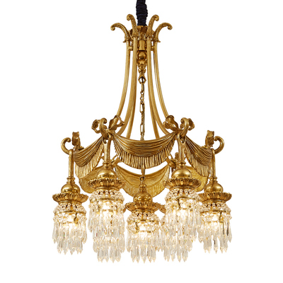 法式别墅复古全铜水晶餐厅吊灯