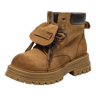 百丽荒野来信马丁靴厚底翻盖大黄靴女靴子工装短靴中筒靴B2745DD5