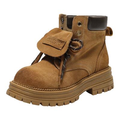 百丽荒野来信马丁靴厚底翻盖大黄靴女靴子工装短靴中筒靴B2745DD5