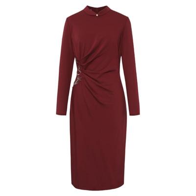 【精致刺绣礼服裙】粉蓝衣橱2025春秋新款暗纹针织改良旗袍连衣裙