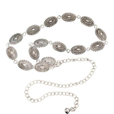 高级感银色金属腰链女款配裙子