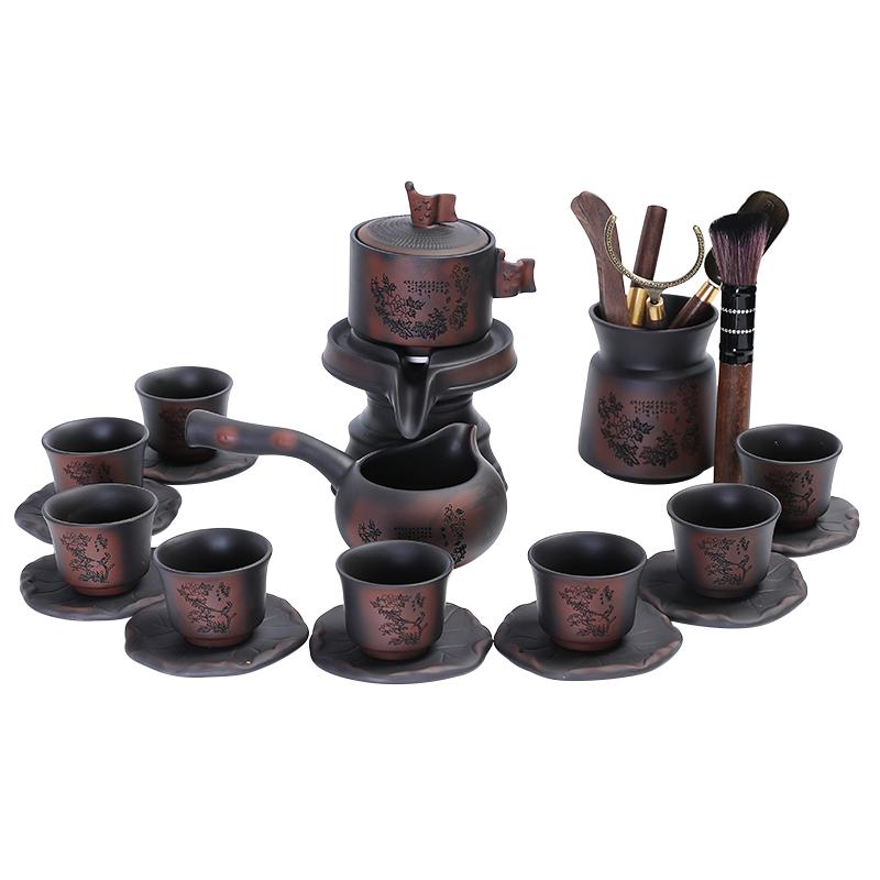 紫陶功夫茶具家用茶壺時(shí)來(lái)運(yùn)轉(zhuǎn)石磨懶人泡茶自動(dòng)泡茶神器紫砂復(fù)古