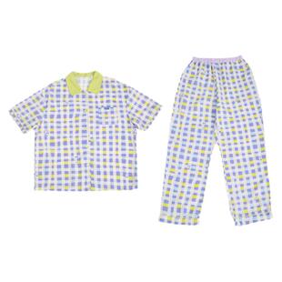 云朵工厂好梦商店格子家居服套装女夏莱赛尔轻薄睡衣短袖宽松休闲