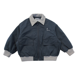 啦芙莱童装儿童保暖翻领外套棉服25初冬新品男童夹薄棉棒球服6338