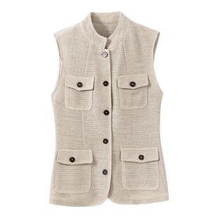 【中产私藏】真丝+亚麻 老钱风立领四口袋猎装夹克+马甲背心上衣