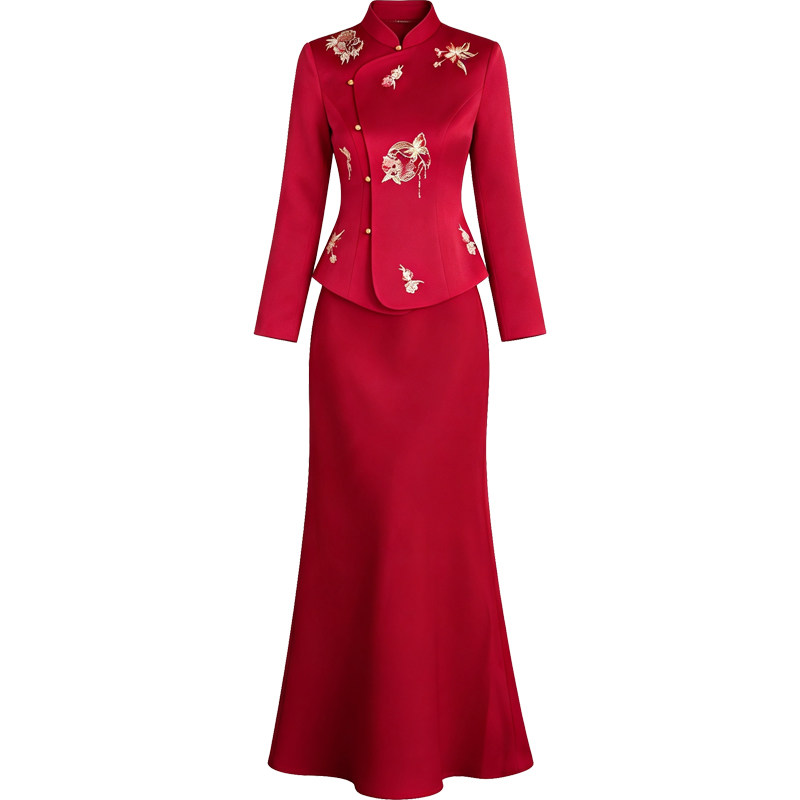 《灼华》新中式订婚礼服旗袍红色改良结婚敬酒服新娘刺绣高级感秋