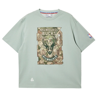 【NBA联名款雄鹿队】杰克琼斯男装春季T恤上衣时尚印花圆领宽松