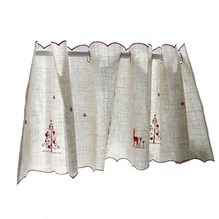 卡通小麋鹿咖啡帘 刺绣布艺半帘小短帘厨房儿童房穿杆帘 橱帘柜帘