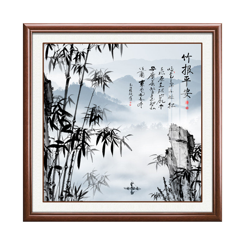 竹报平安中式实木玄关过道风水画